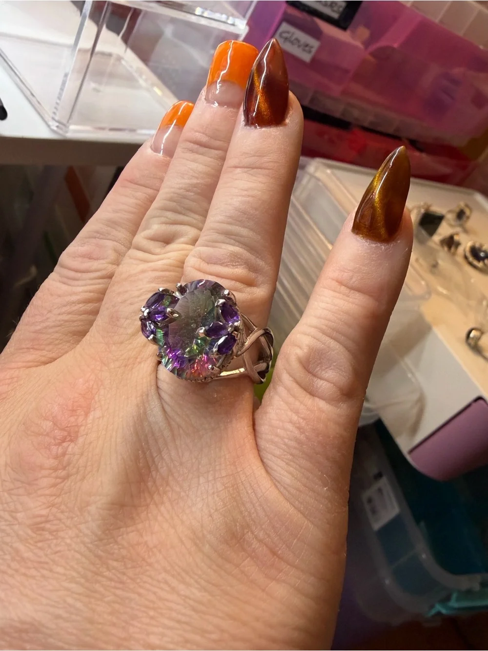 Mystic Topaz and Amethyst Cocktail Ring - Silver